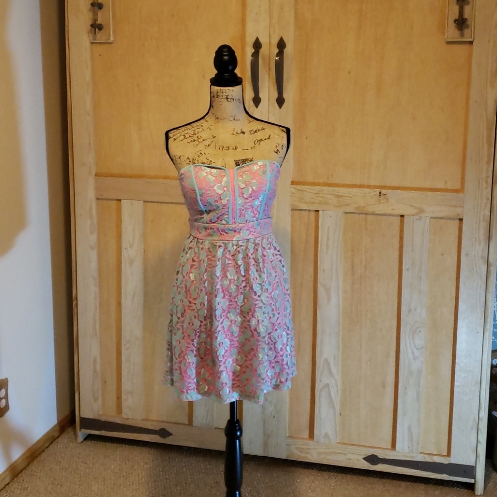 Pink & blue lace club dress